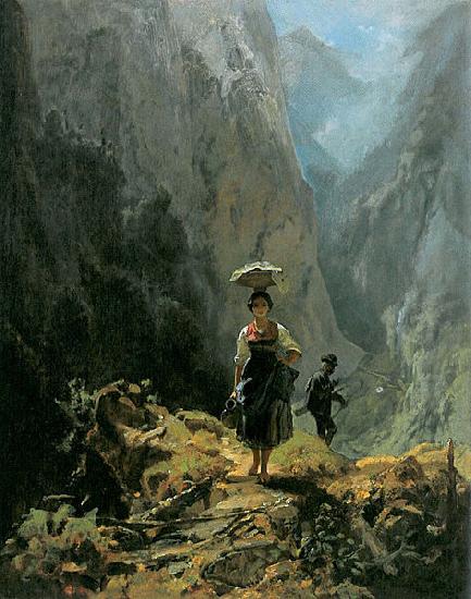 Carl Spitzweg Dirndl und Jager im Gebirge Norge oil painting art